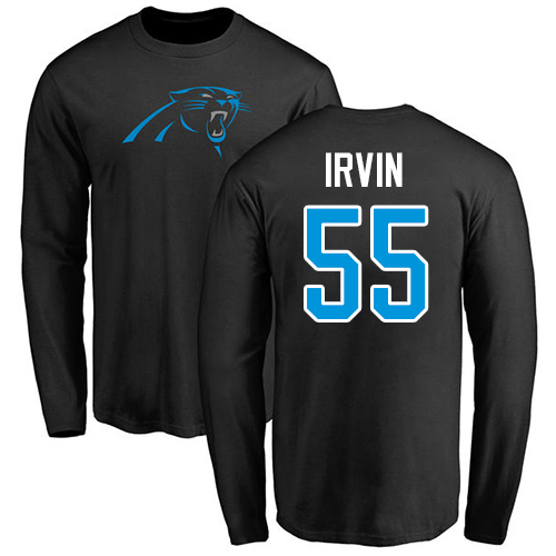 Carolina Panthers Men Black Bruce Irvin Name and Number Logo NFL Football #55 Long Sleeve T Shirt->carolina panthers->NFL Jersey